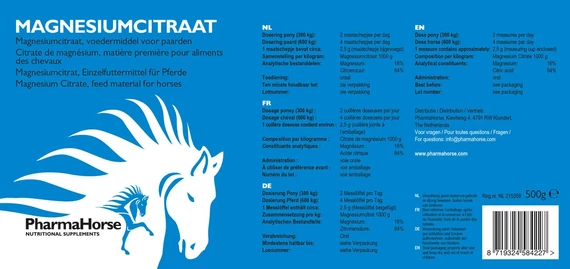 PharmaHorse Magnézium-citrát lovaknak 500g – 100% tiszta magnézium az idegrendszer és izmok támogatására